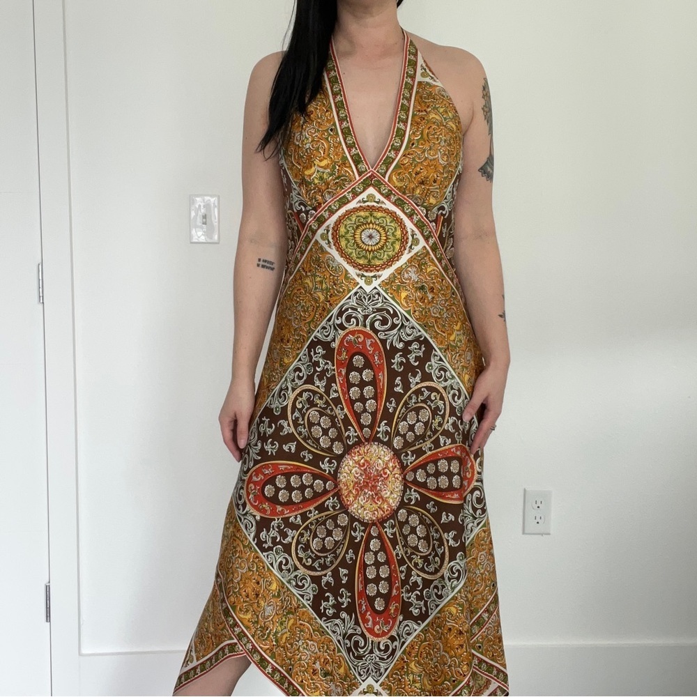 Laundry Silk Halter Top Handkerchief Hem Dress